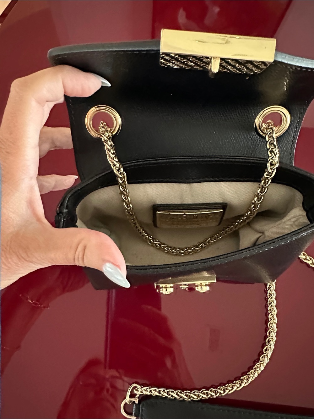 Valentino Authentic Black Leather Crossbody with Gold-Tone Chain and Logo - Picture 3 of 3